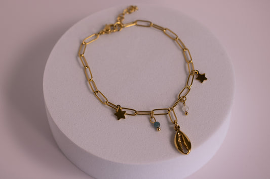 Cowrie Charm Bracelet in Silver + Gold