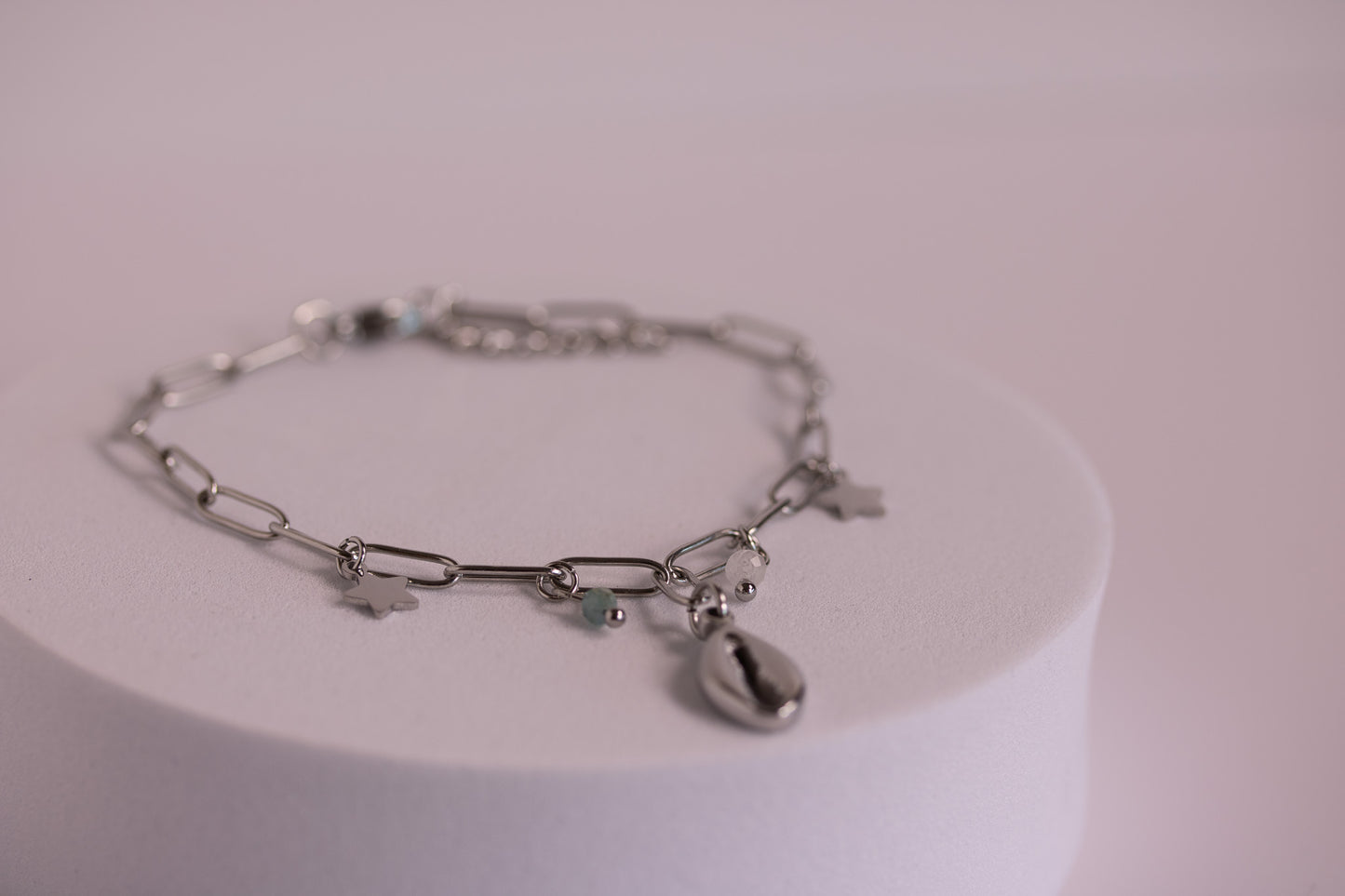 Cowrie Charm Bracelet in Silver + Gold