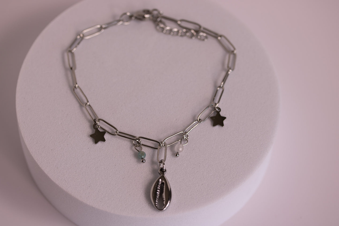 Cowrie Charm Bracelet in Silver + Gold