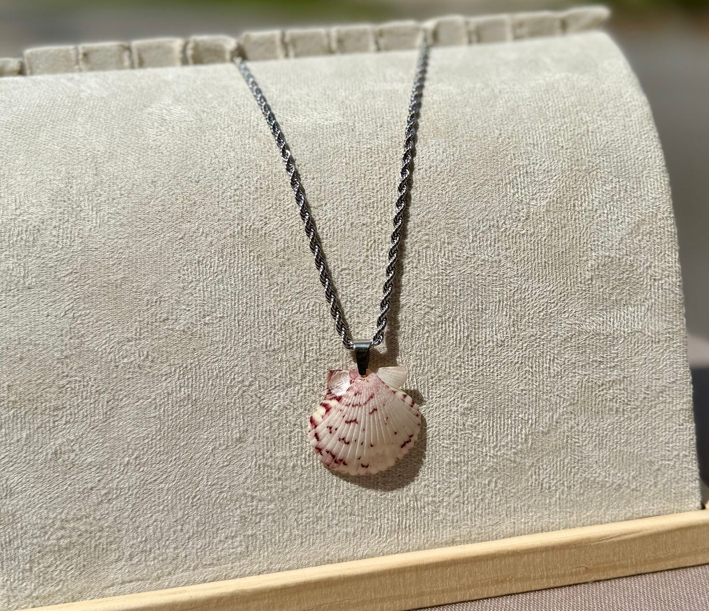 The Silver Braid Necklace - Rose Freckles Seashell Edition