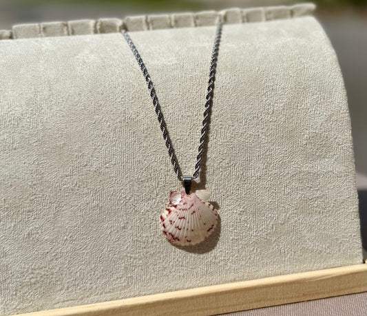 The Silver Braid Necklace - Rose Freckles Seashell Edition