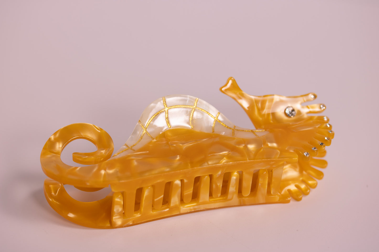 Golden Seahorse Claw Clip in Green + Orange