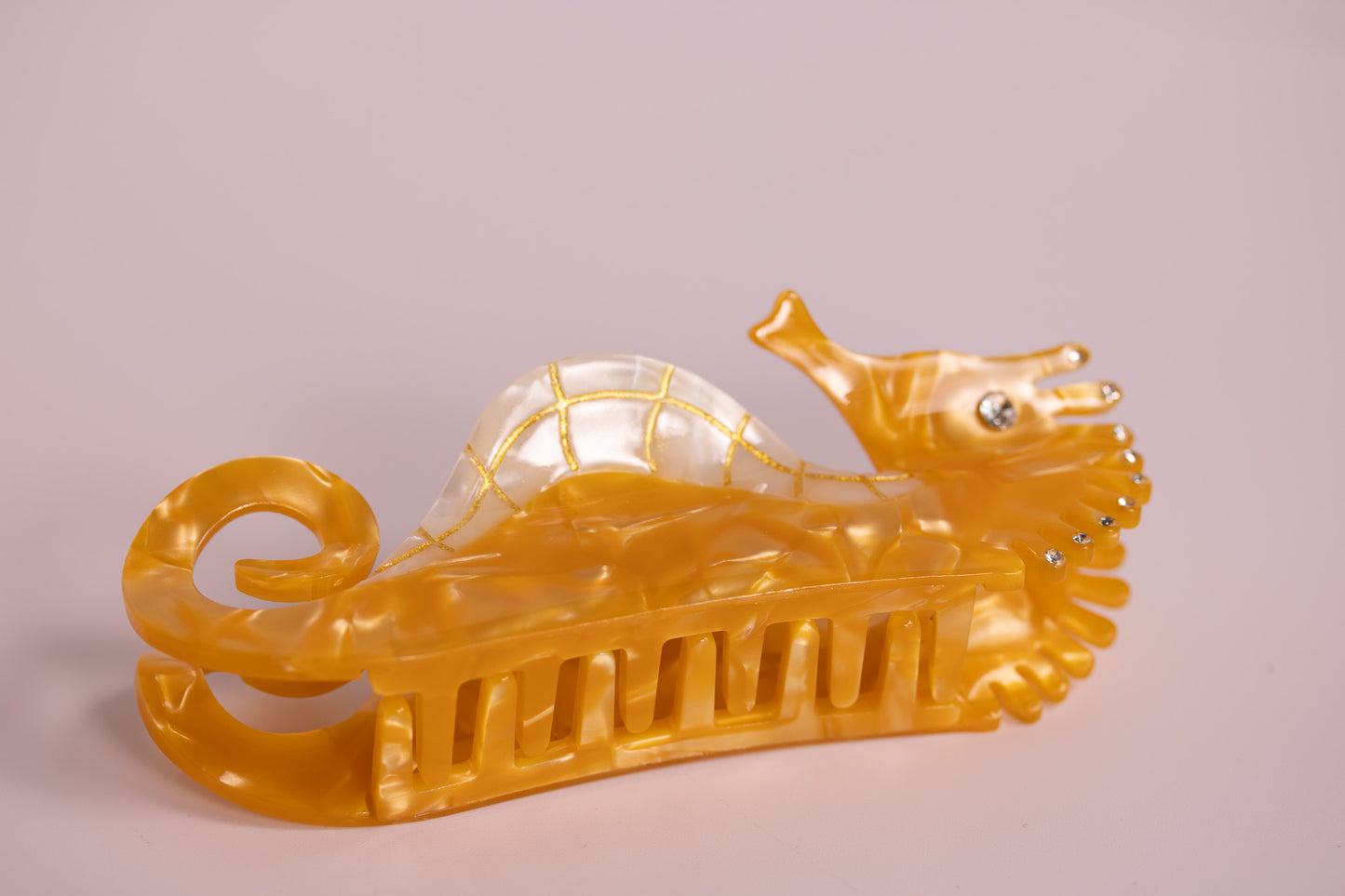 Golden Seahorse Claw Clip in Green + Orange