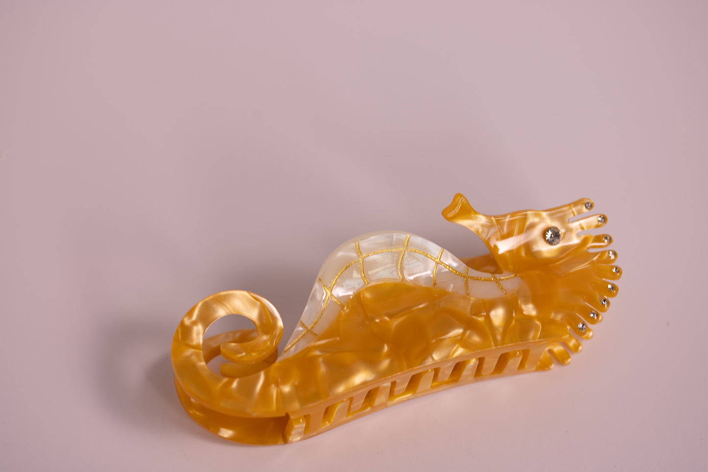 Golden Seahorse Claw Clip in Green + Orange