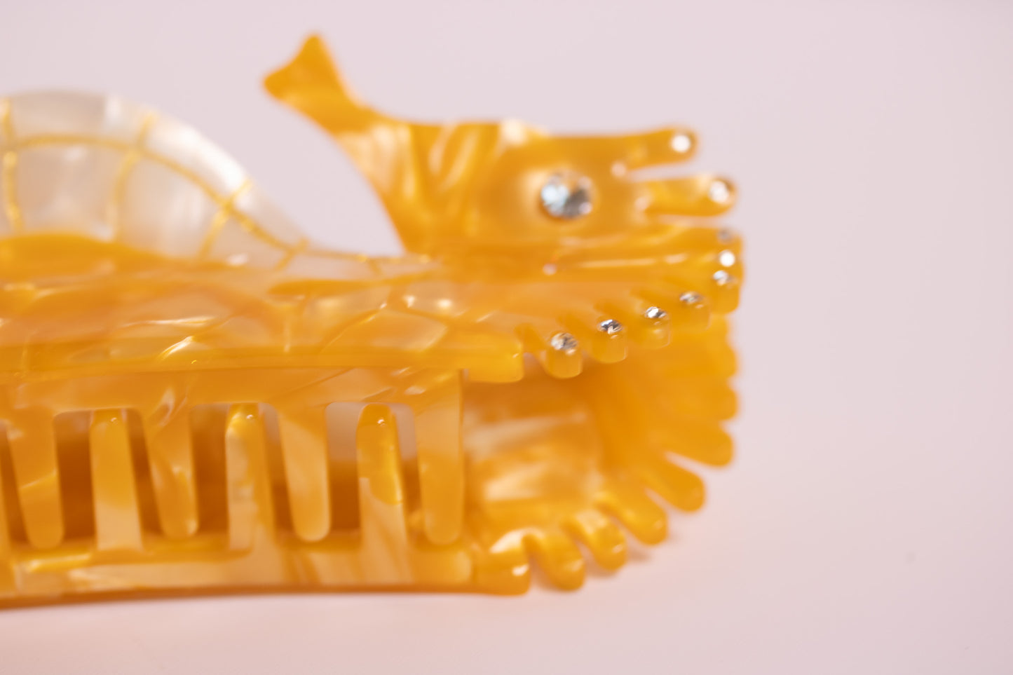 Golden Seahorse Claw Clip in Green + Orange