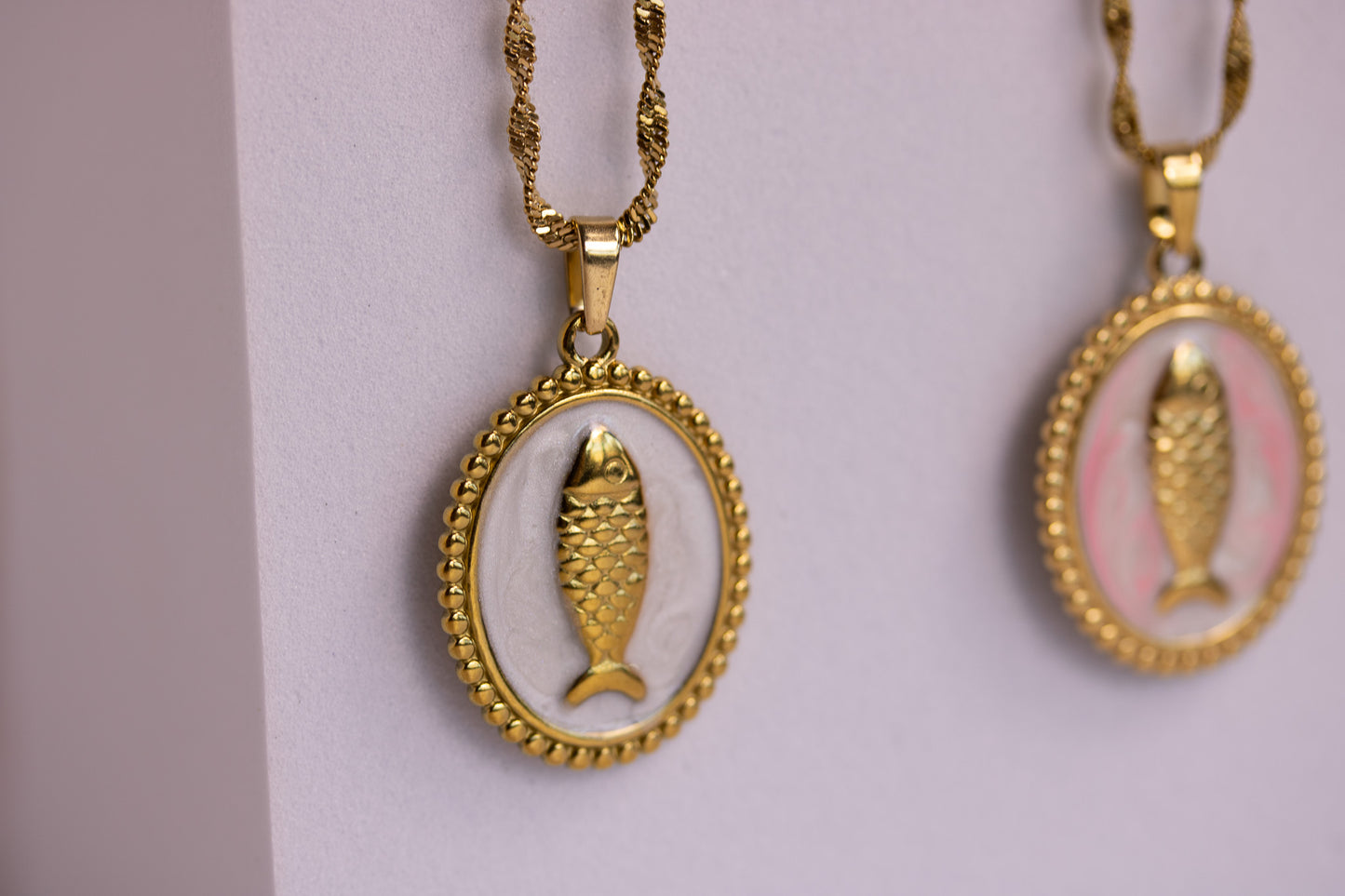 Fish Medallion Necklaces in Various Colors