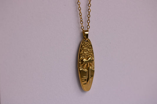 Golden Surfboard Pendant Necklace