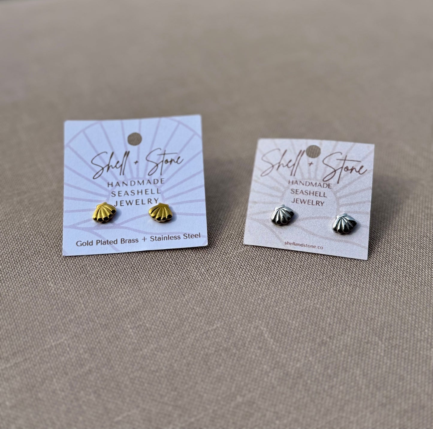 Scallop Studs in Silver + Gold