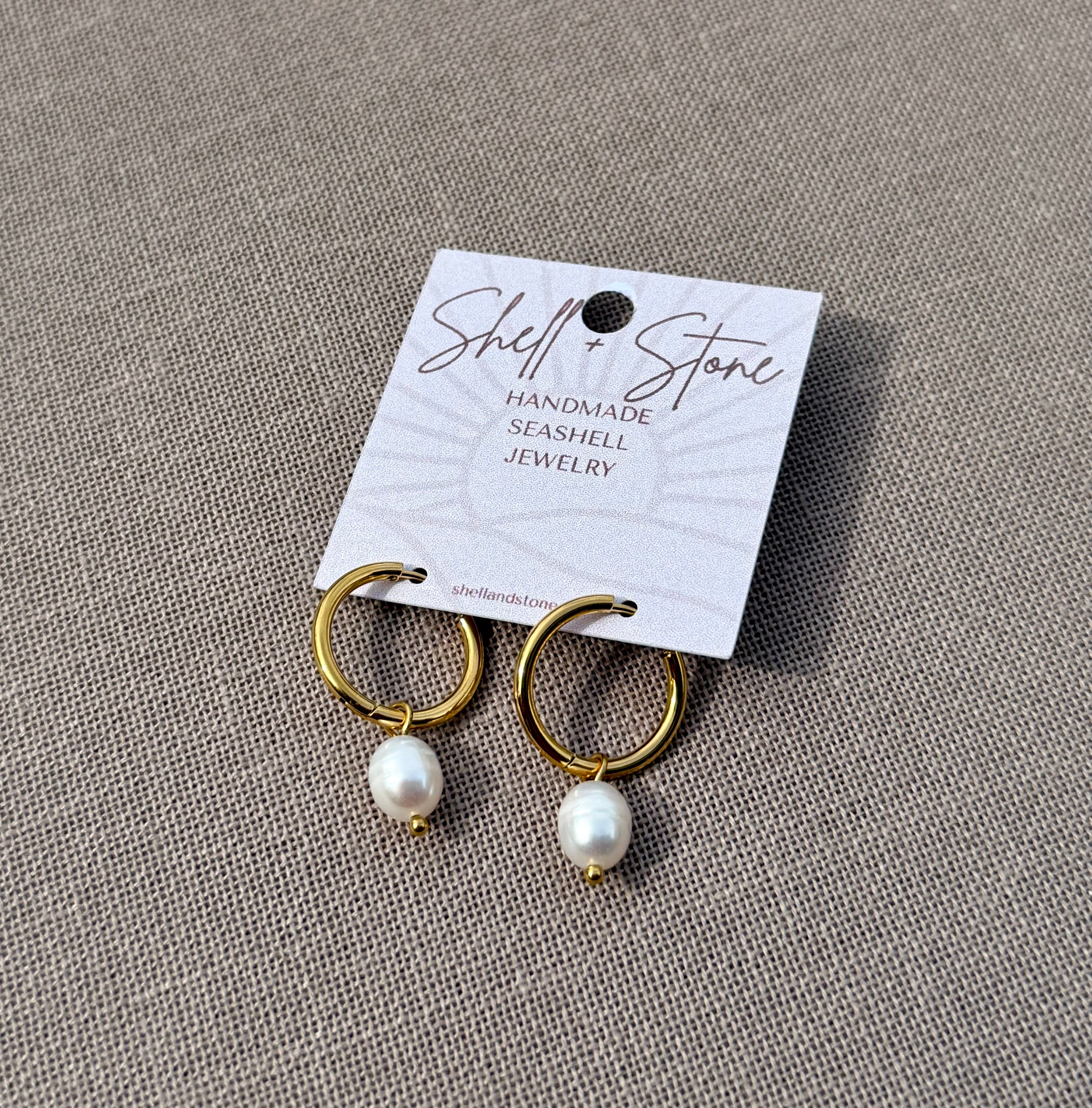 Pearl Drop Hoops – Shell + Stone