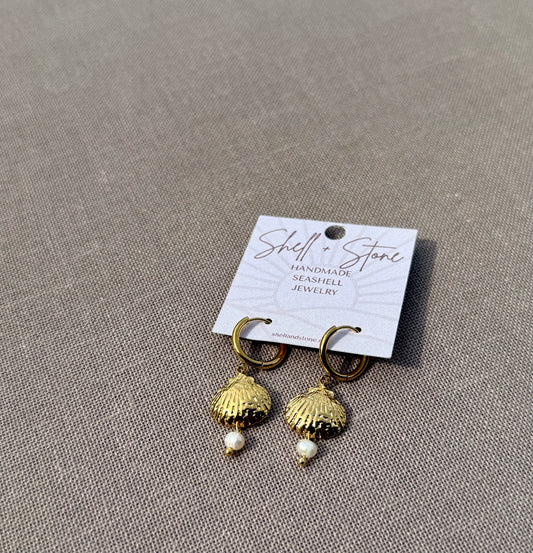 Shell Pearl Drop Hoops