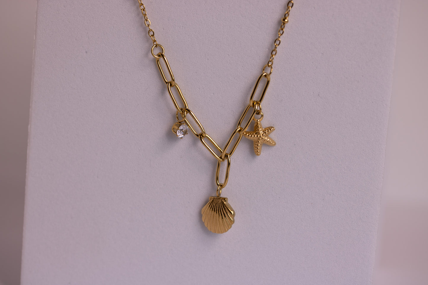 Star + Shell Charm Necklace in Silver + Gold