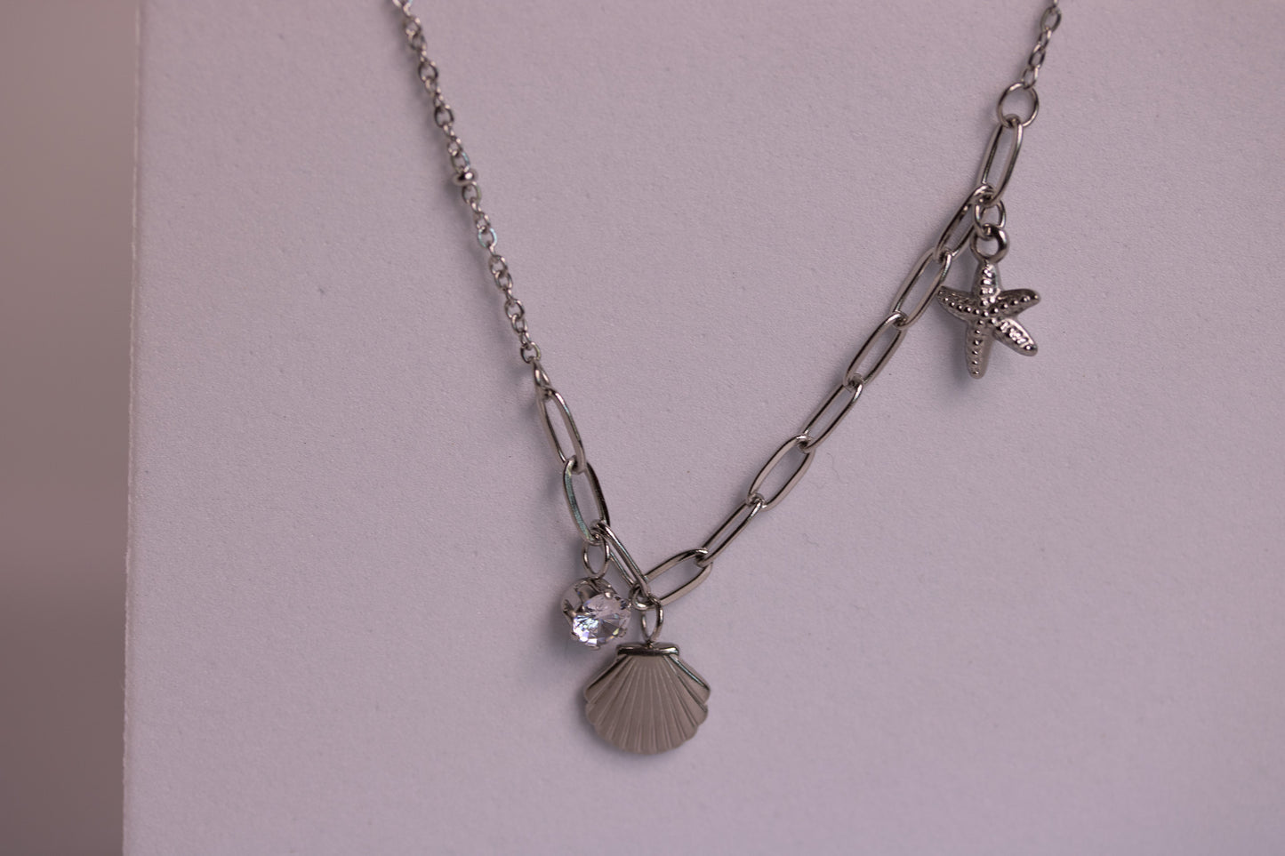 Star + Shell Charm Necklace in Silver + Gold