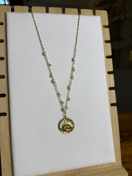Sunburst + Dancing Pearls Necklace