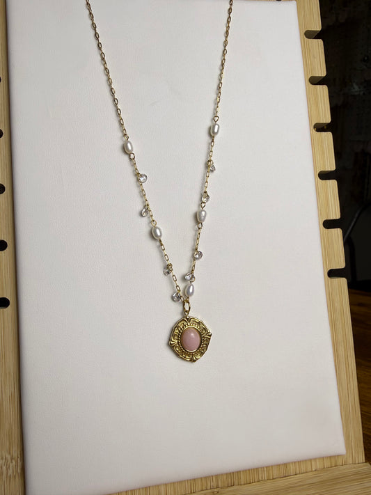 Rose Quartz + Dancing Pearls Necklace