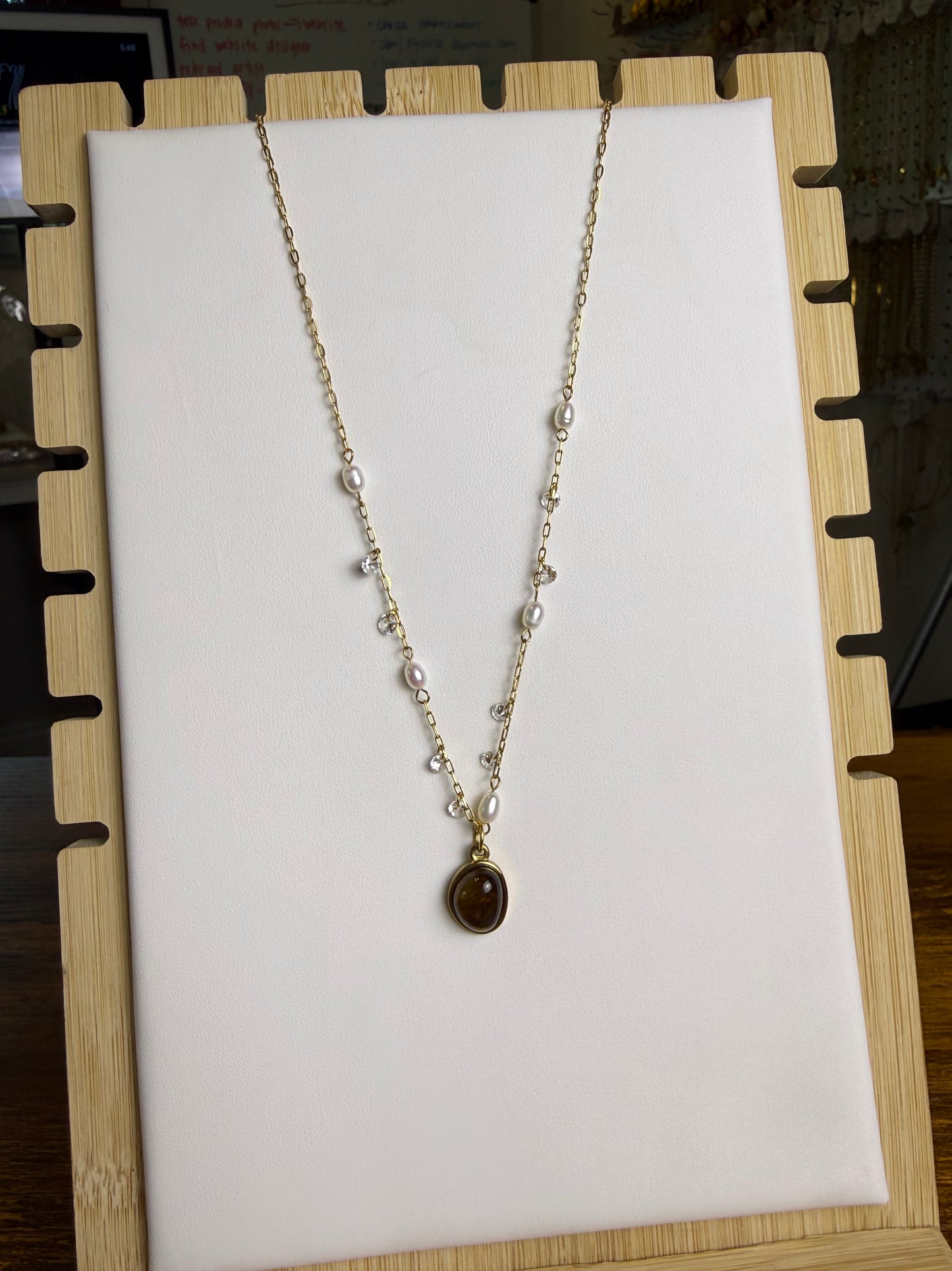 Tigers Eye + Dancing Pearls Necklace