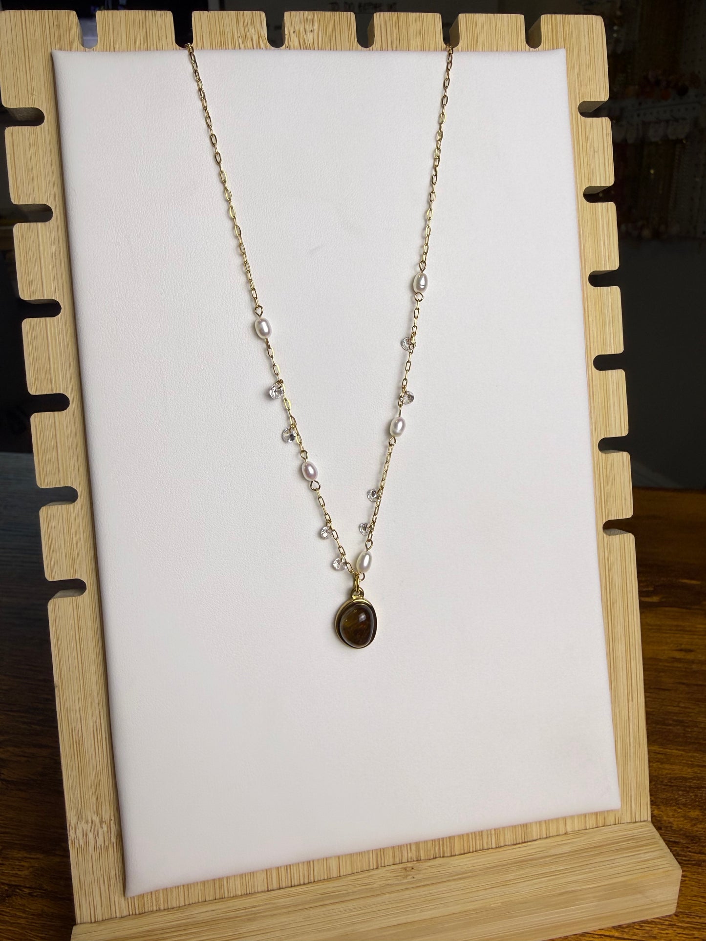 Tigers Eye + Dancing Pearls Necklace