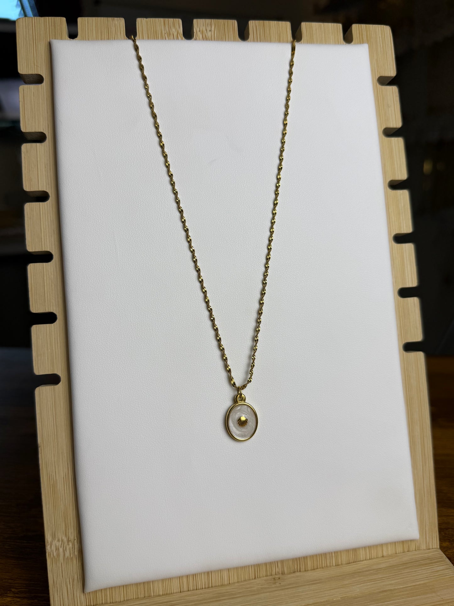 Oval Shell Charm + Singapore Necklace