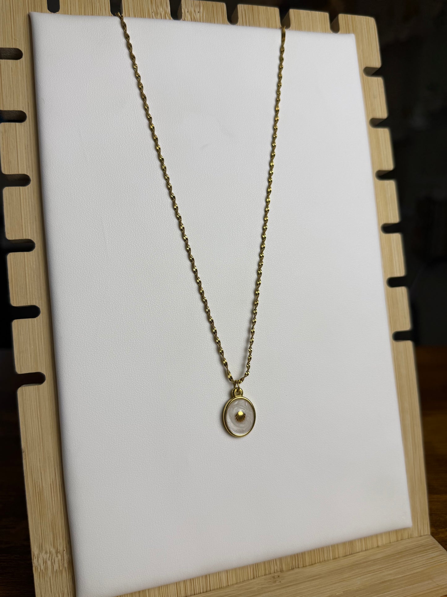 Oval Shell Charm + Singapore Necklace