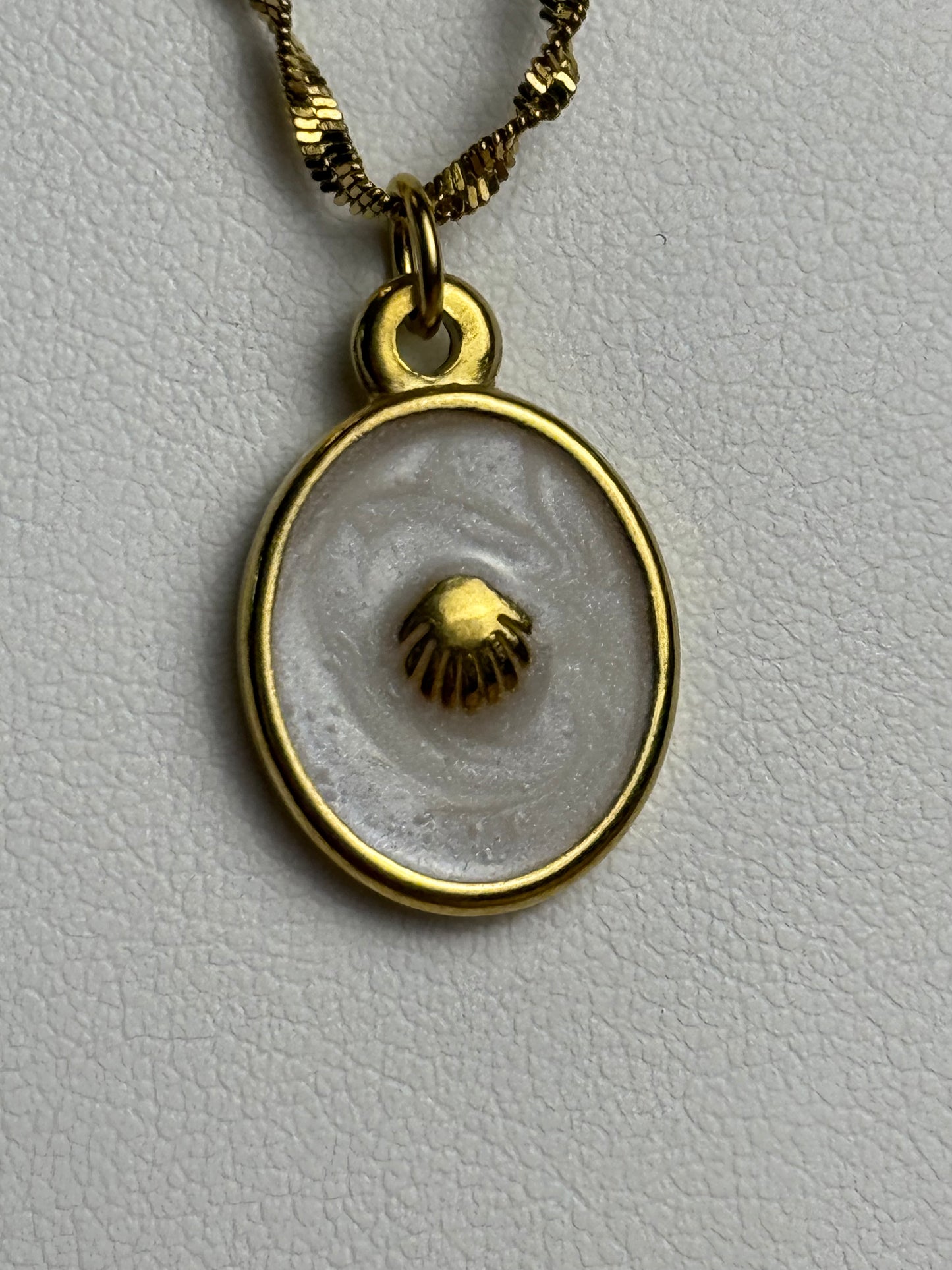 Oval Shell Charm + Singapore Necklace