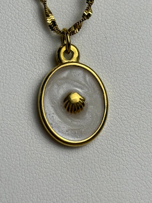Oval Shell Charm + Singapore Necklace