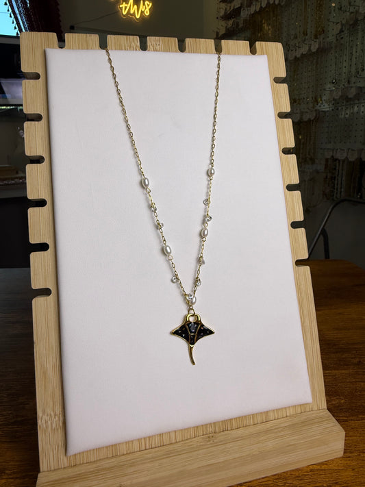 Manta Ray Charm + Dancing Pearls Necklace