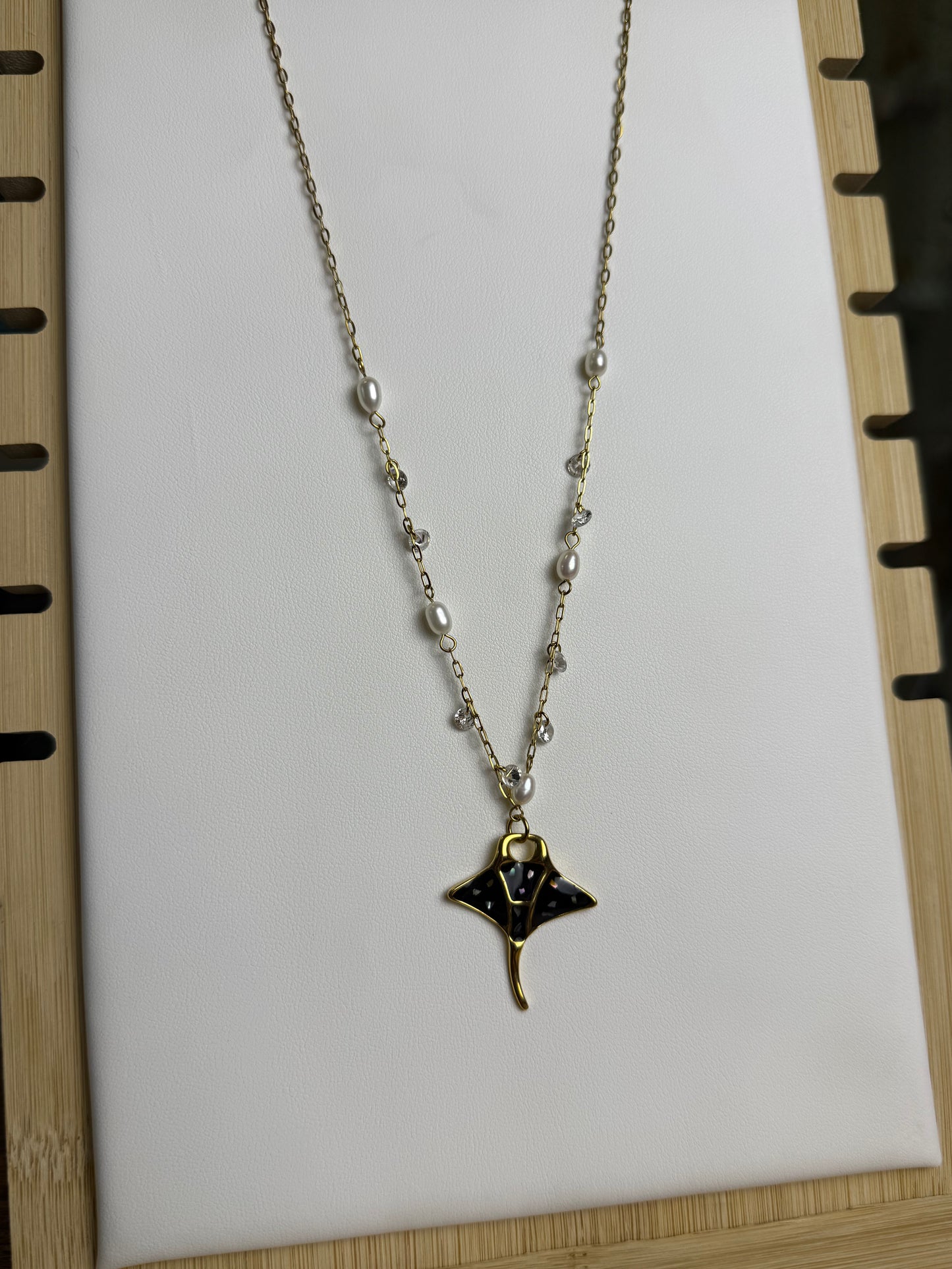 Manta Ray Charm + Dancing Pearls Necklace