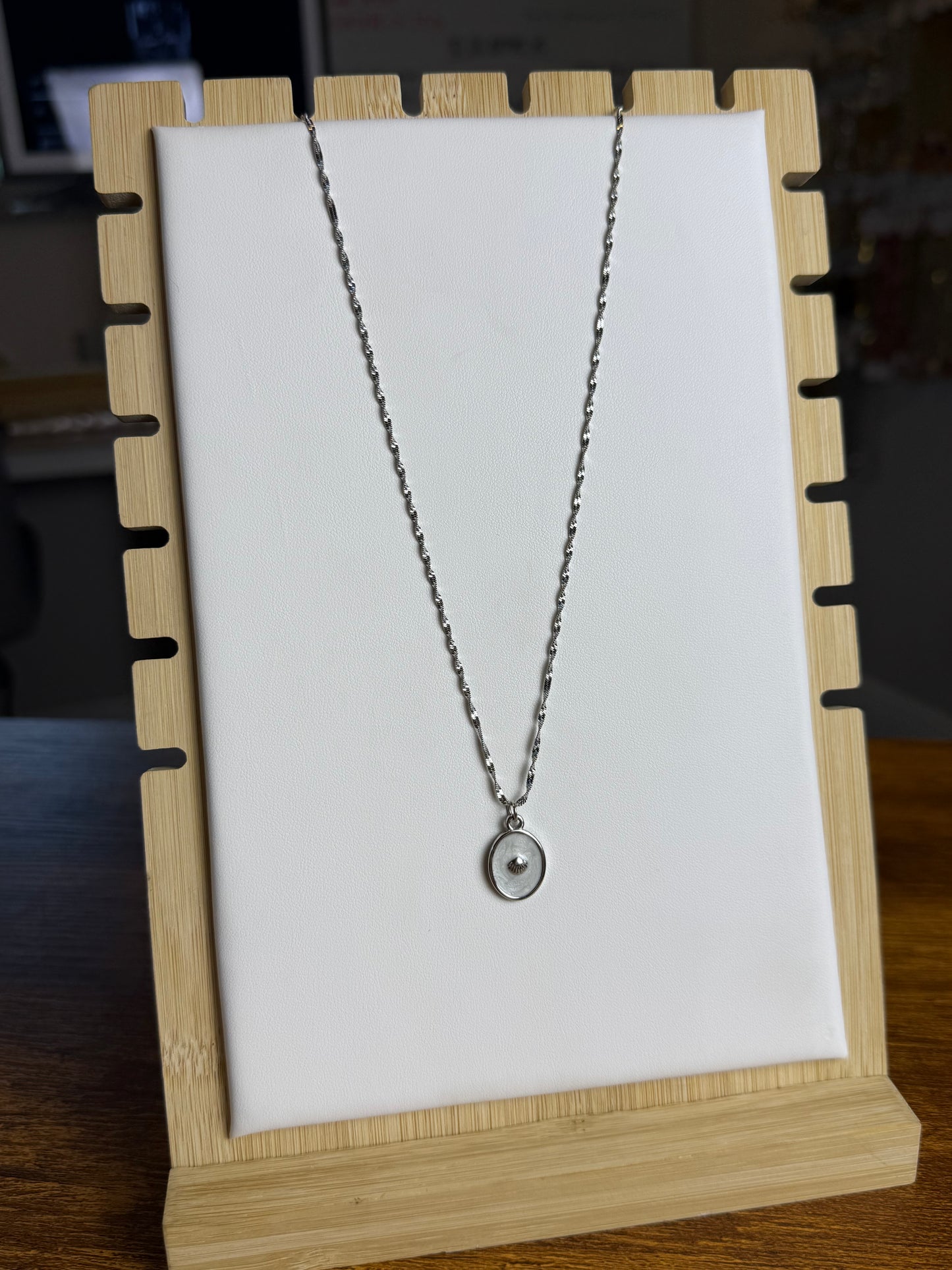 Oval Shell Charm + Singapore Necklace