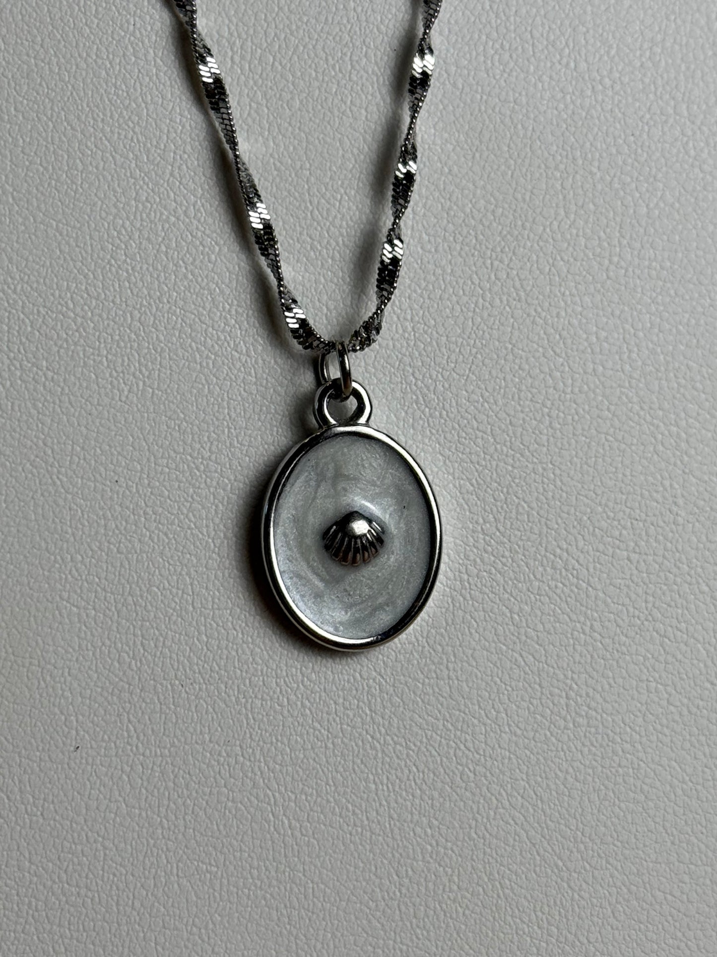 Oval Shell Charm + Singapore Necklace