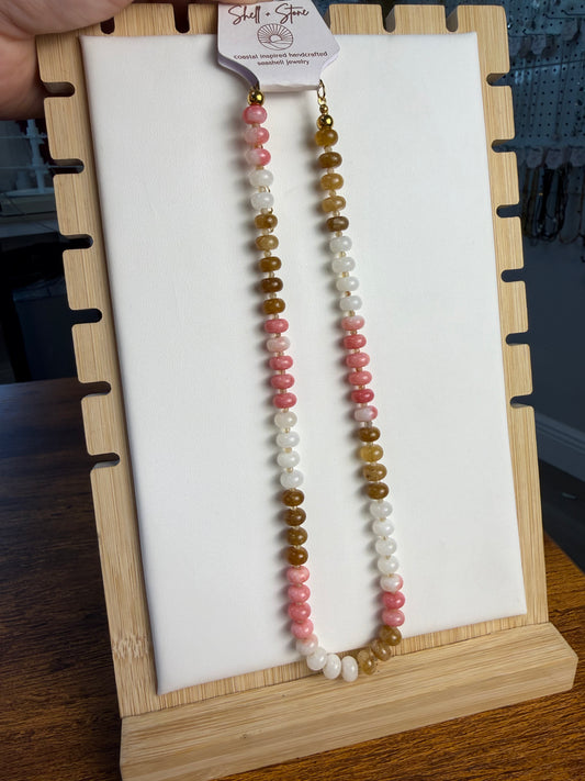 Strawberry Caramel Beaded Necklace