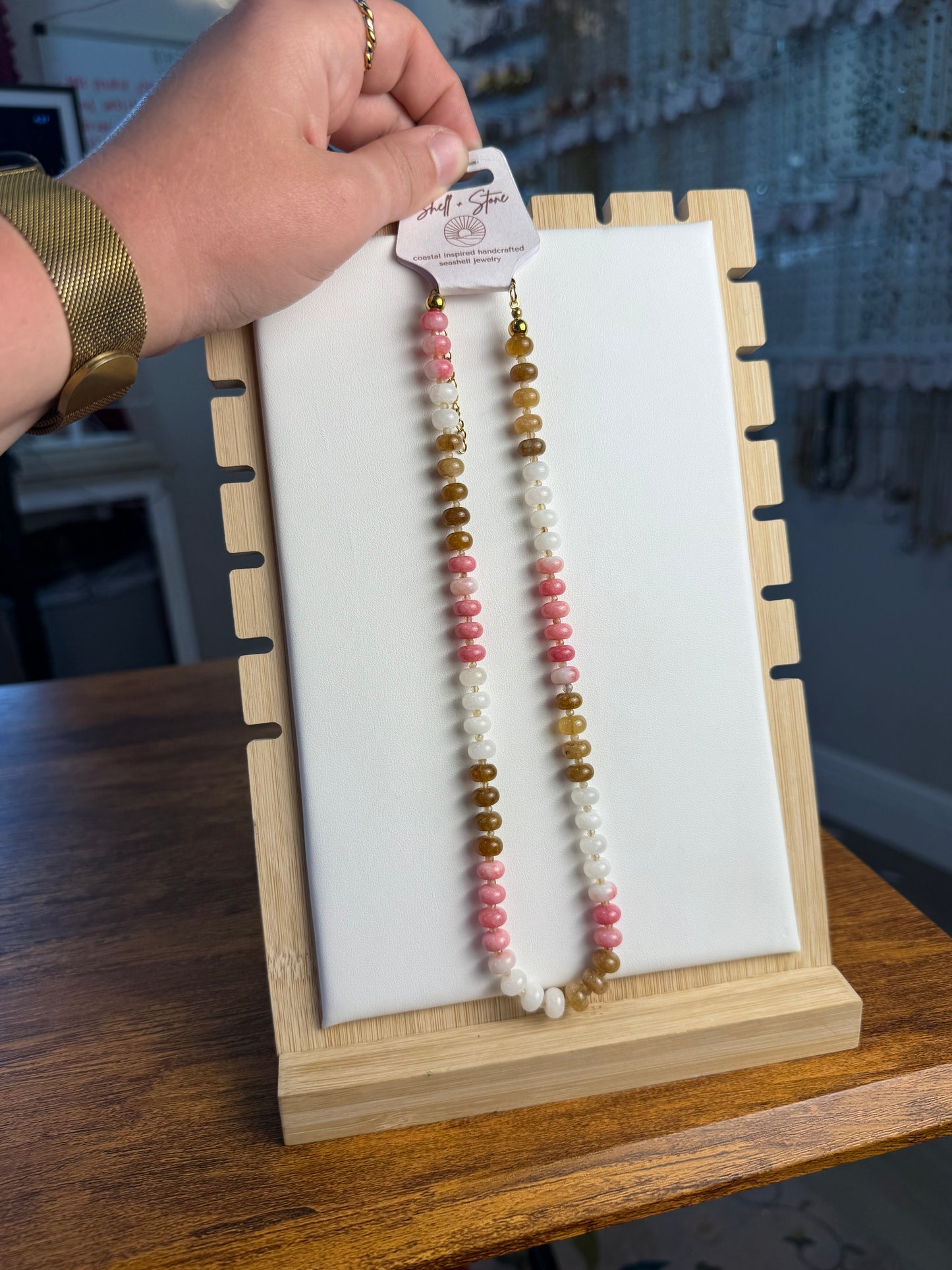 Strawberry Caramel Beaded Necklace