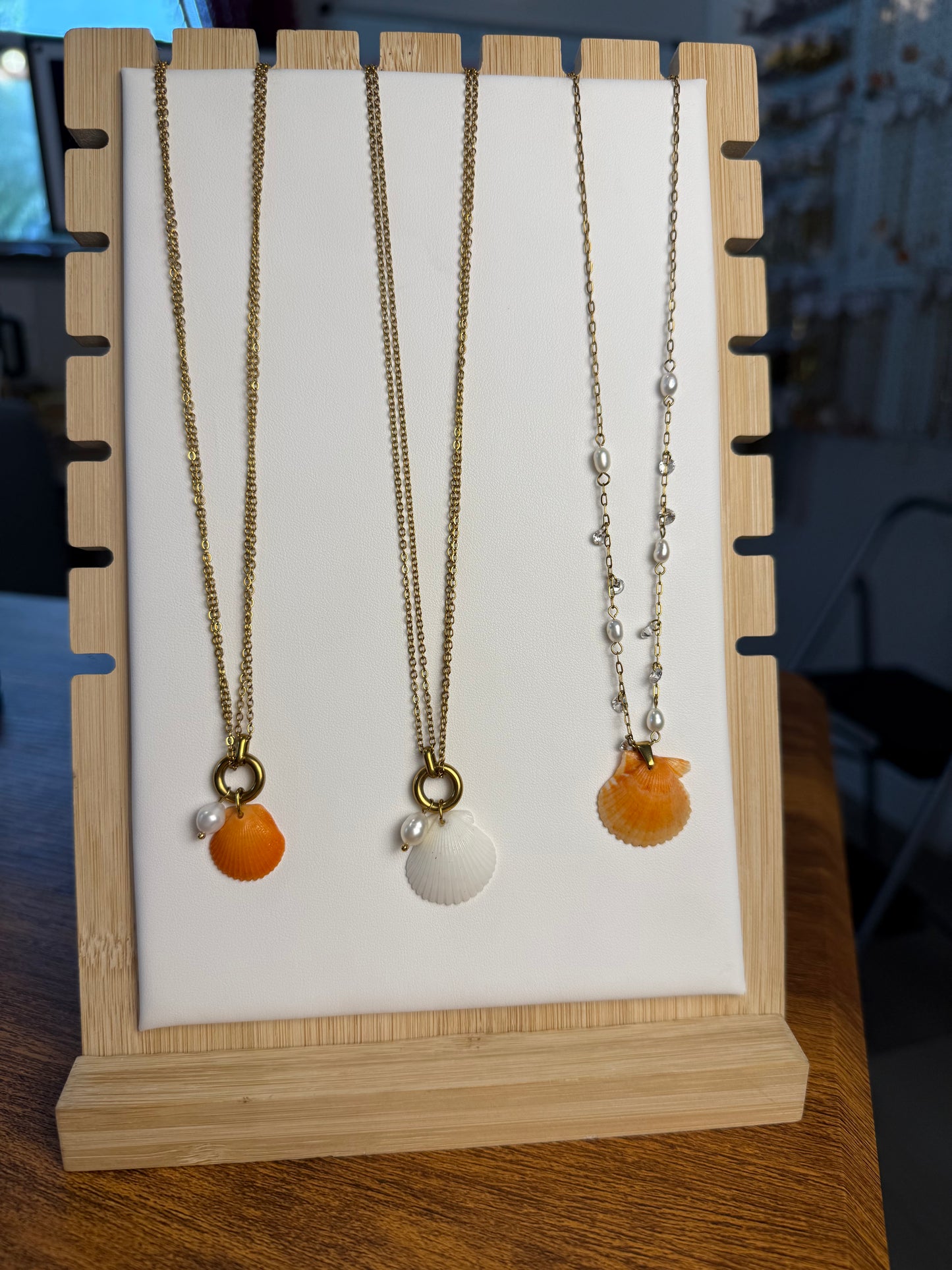 Seashell Necklace on Pearl Cove + Dancing Pearls Chain