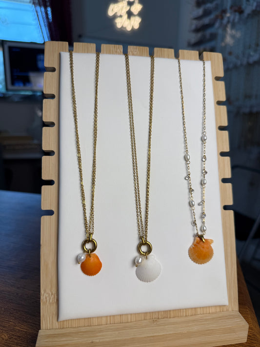 Seashell Necklace on Pearl Cove + Dancing Pearls Chain
