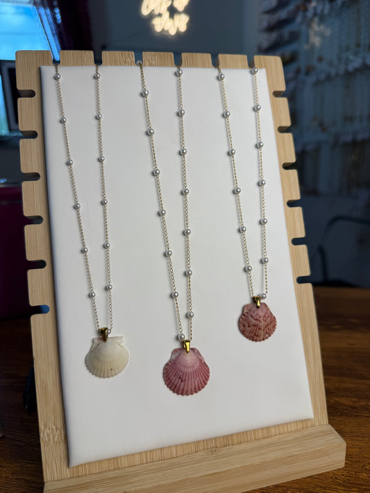 Seashell Necklace on Dainty Pearl Chain