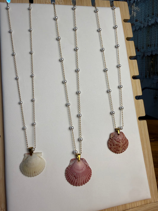 Seashell Necklace on Dainty Pearl Chain