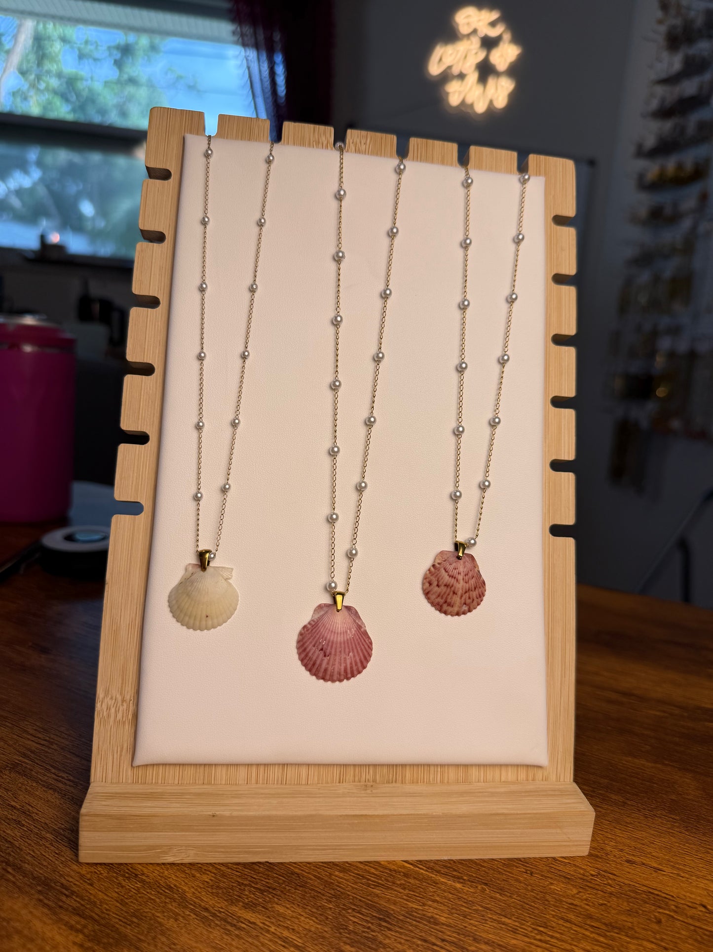 Seashell Necklace on Dainty Pearl Chain
