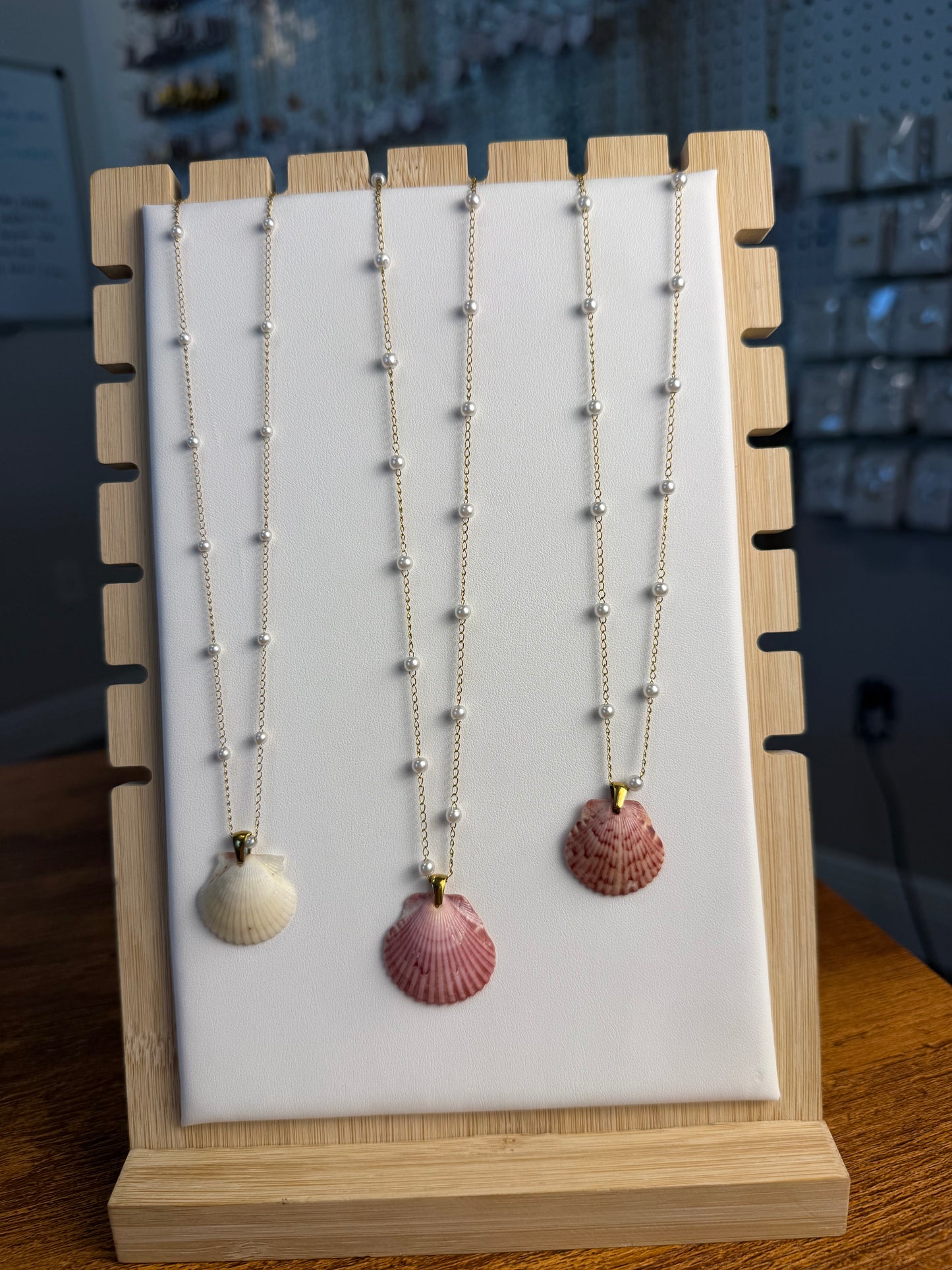 Seashell Necklace on Dainty Pearl Chain