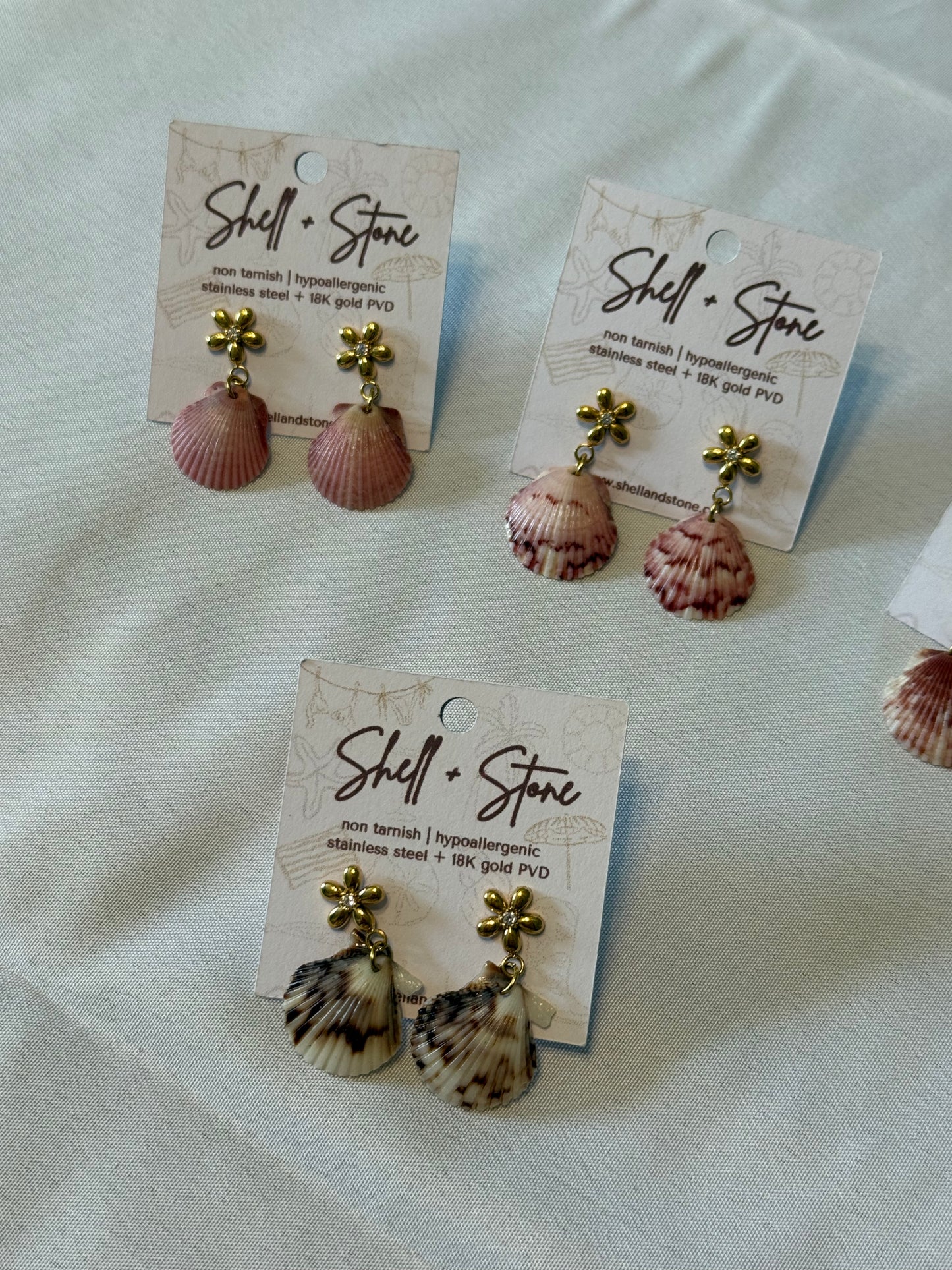 Various Seashell Earrings - Gold Studs