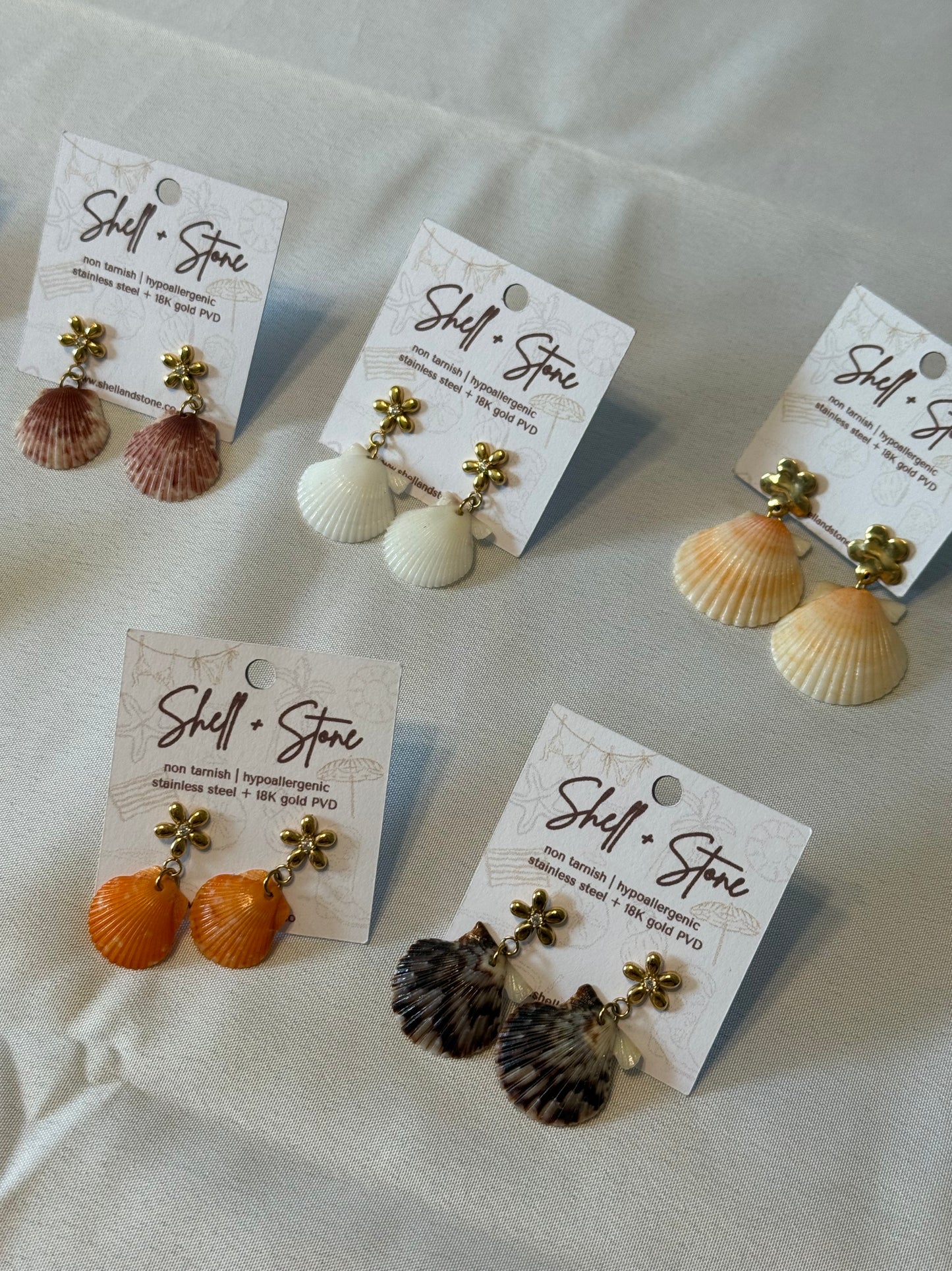 Various Seashell Earrings - Gold Studs