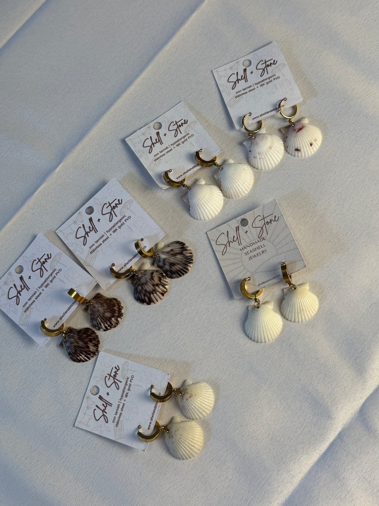Various Seashell Earrings - Gold Hoops