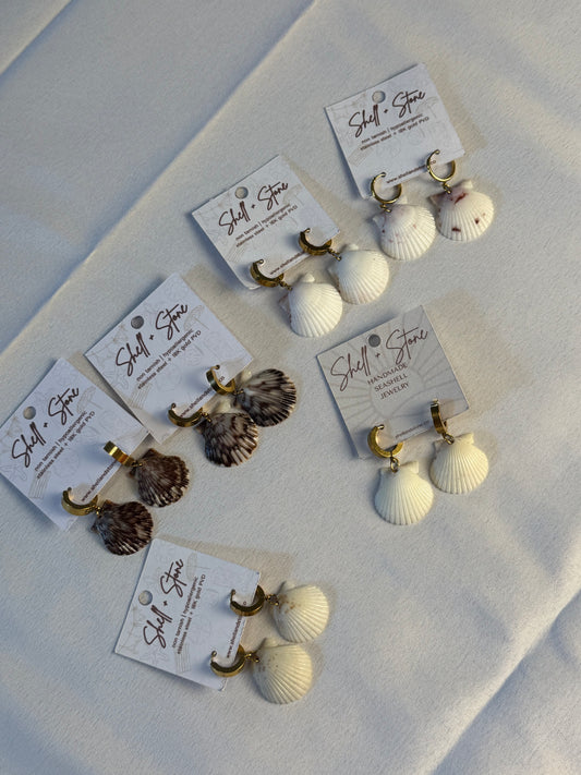 Various Seashell Earrings - Gold Hoops