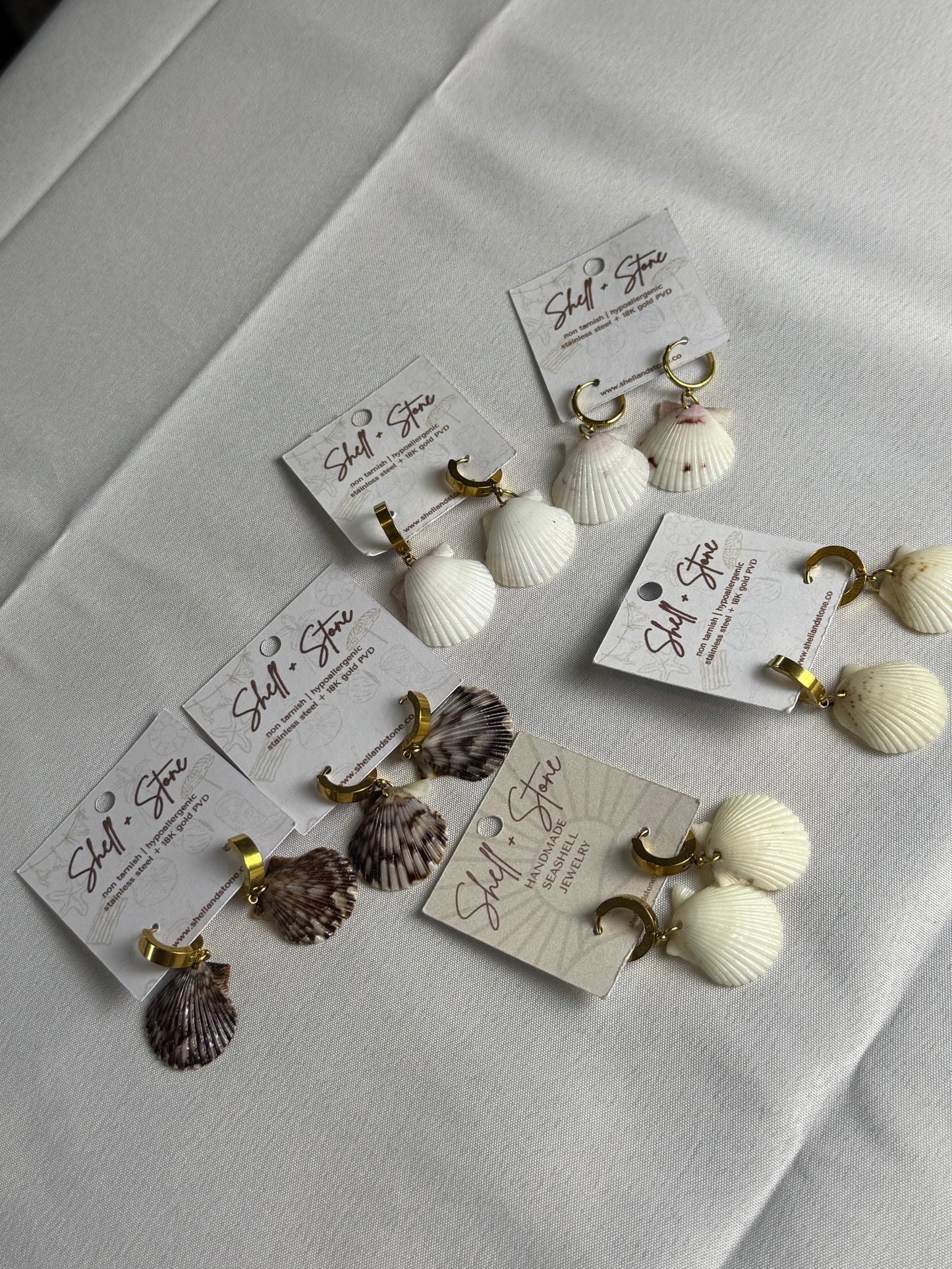 Various Seashell Earrings - Gold Hoops