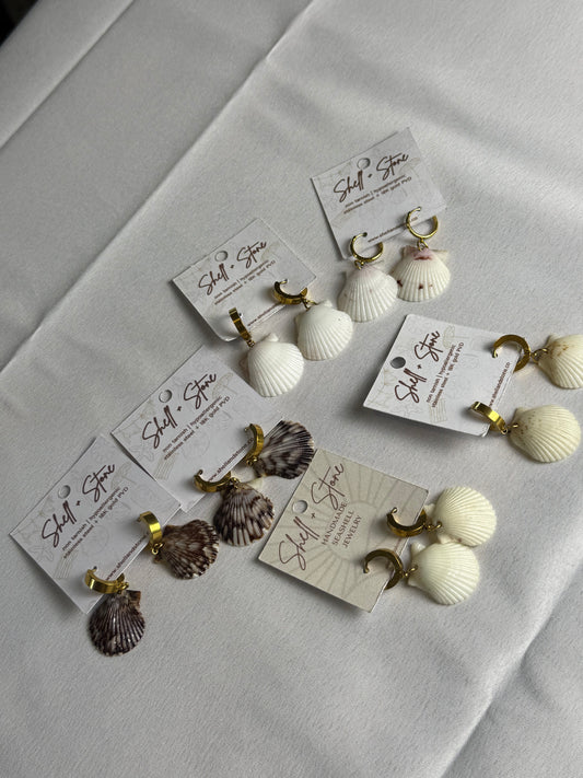 Various Seashell Earrings - Gold Hoops