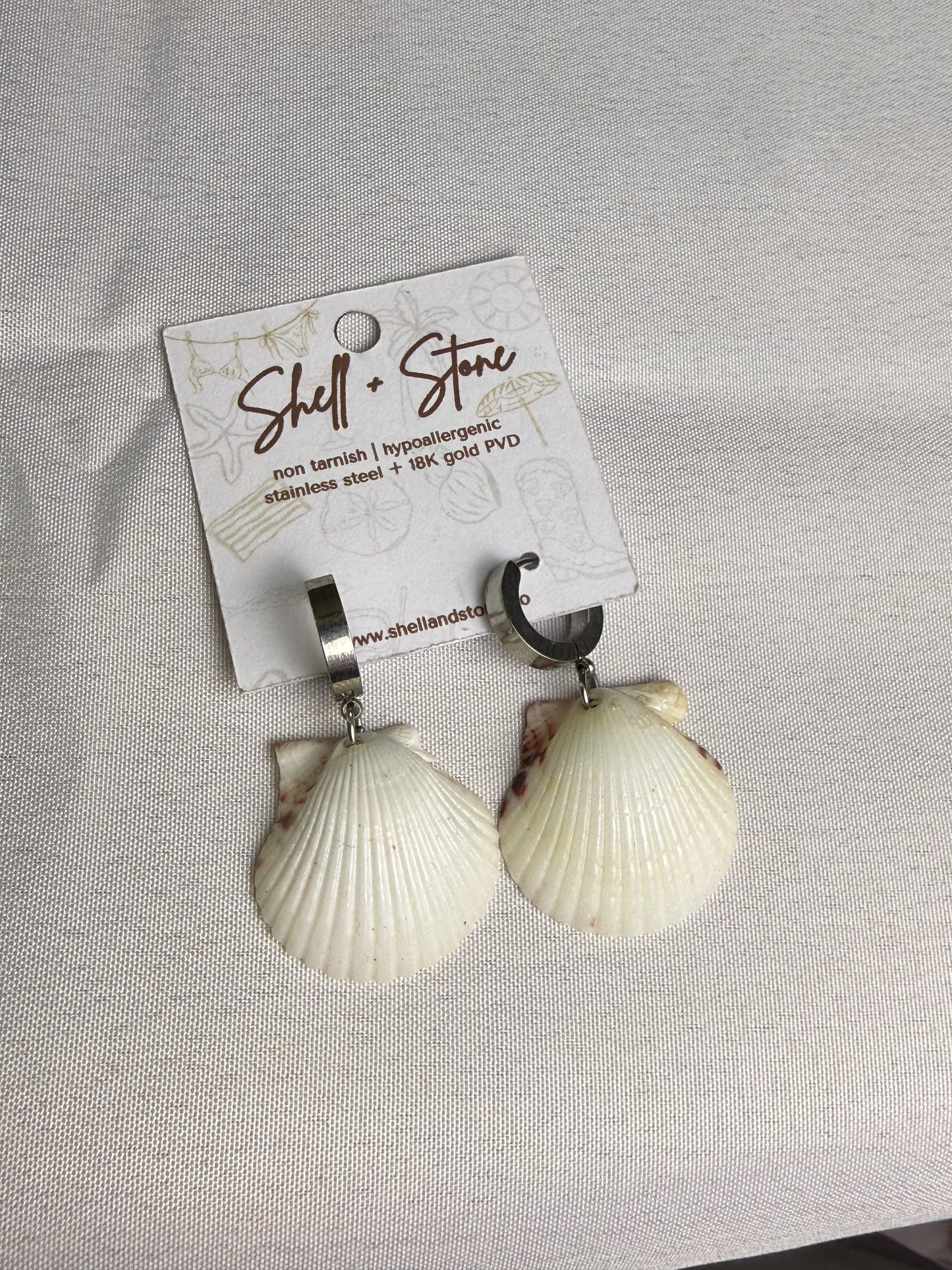 Various Seashell Earrings - Silver Hoops