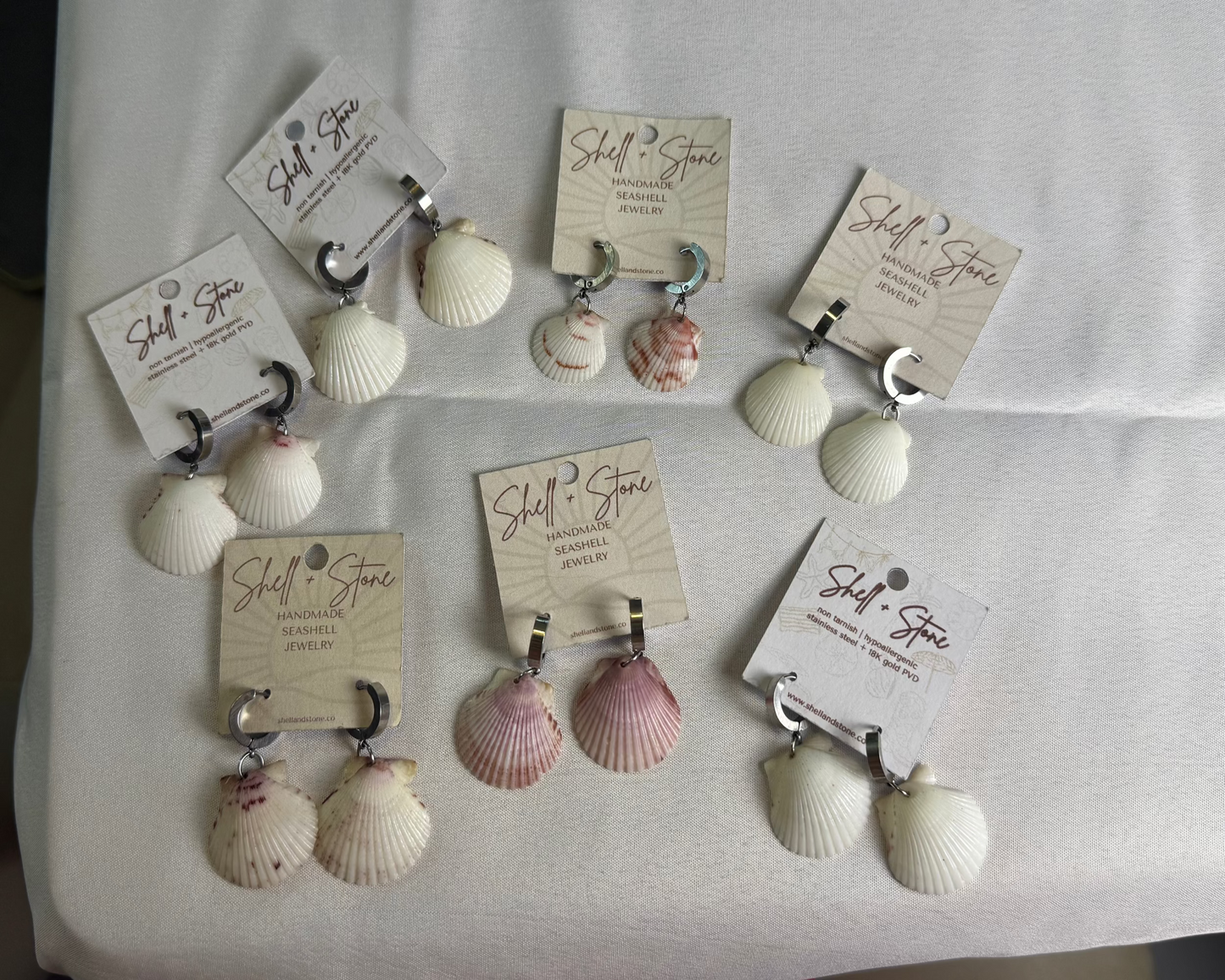 Various Seashell Earrings - Silver Hoops
