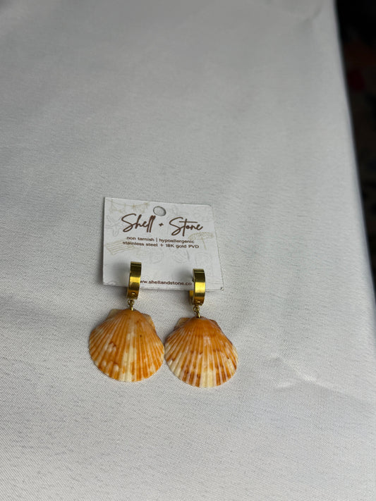 Orange Seashell Hoops in Silver n+ Gold