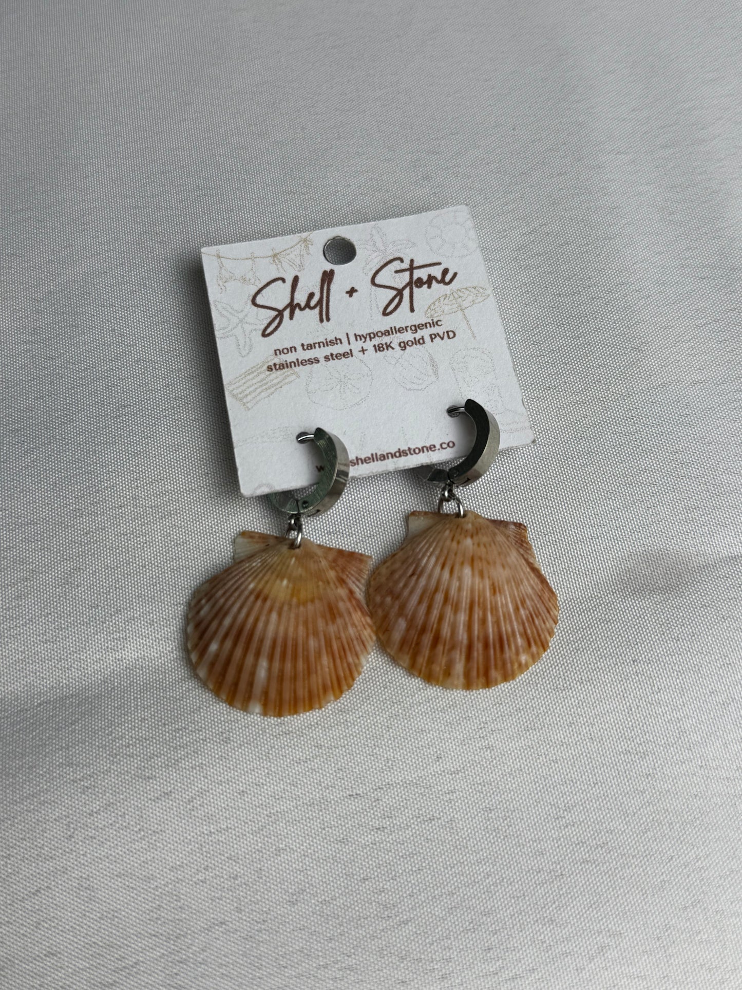 Orange Seashell Hoops - Silver Edition