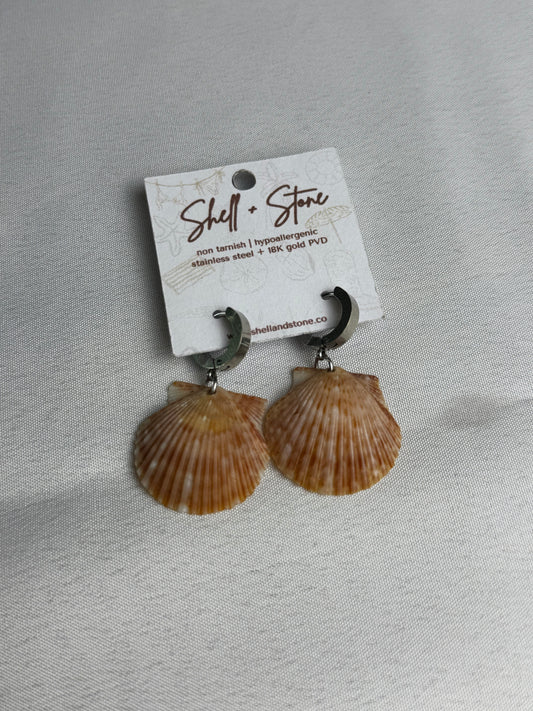 Orange Seashell Hoops - Silver Edition