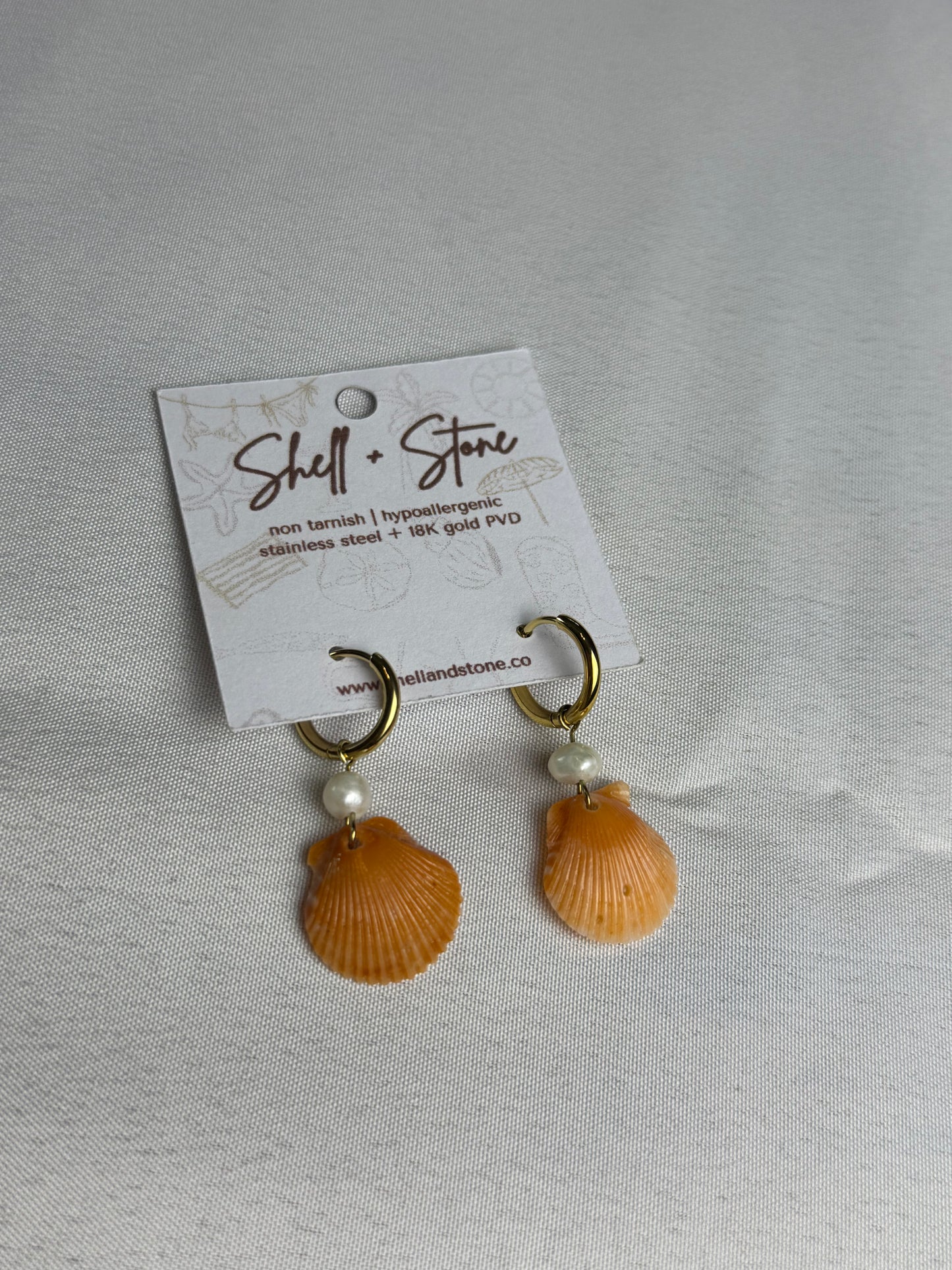 Orange Seashell Pearl Hoops