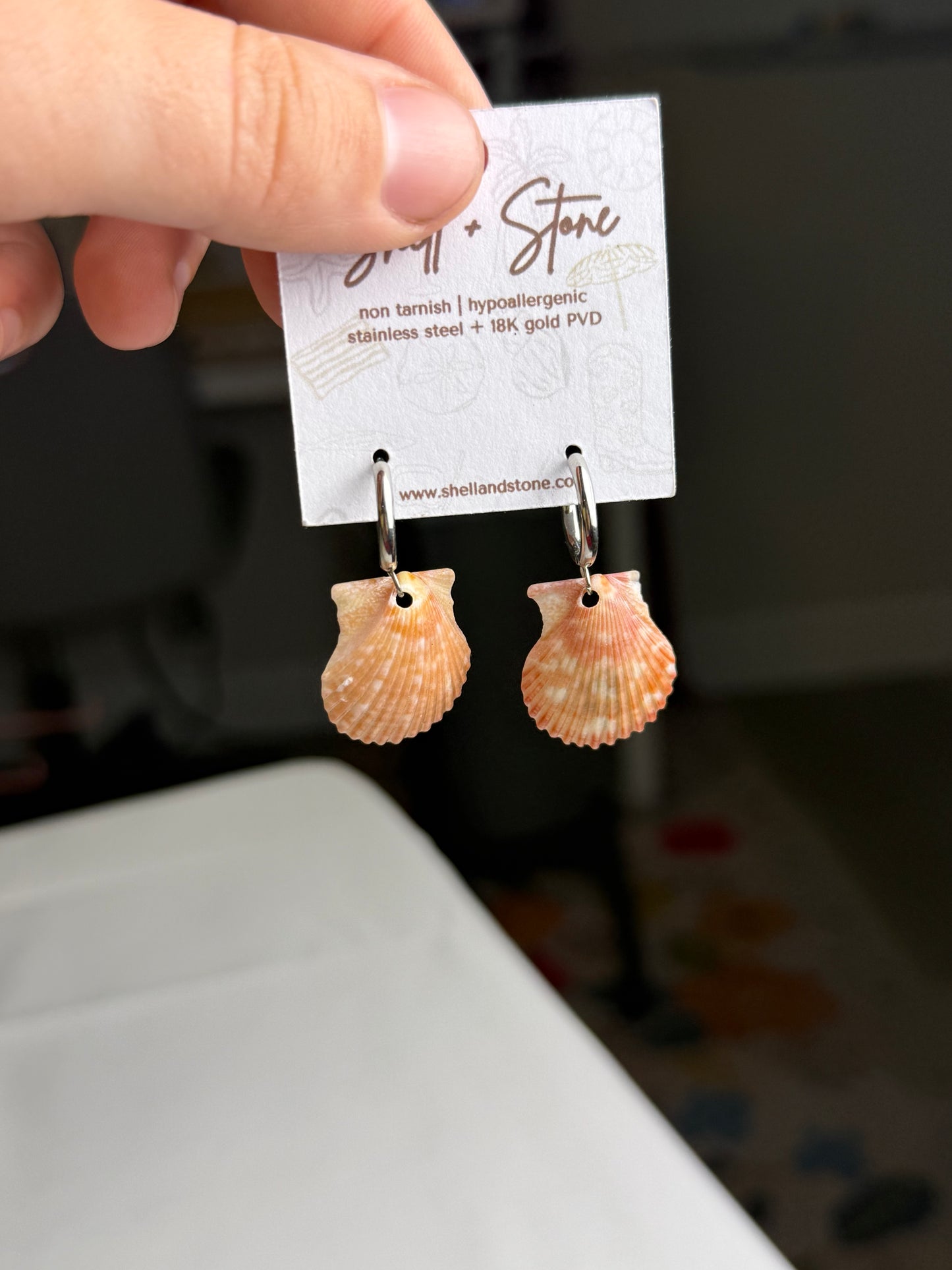 Orange Seashell Hoops - Silver Edition