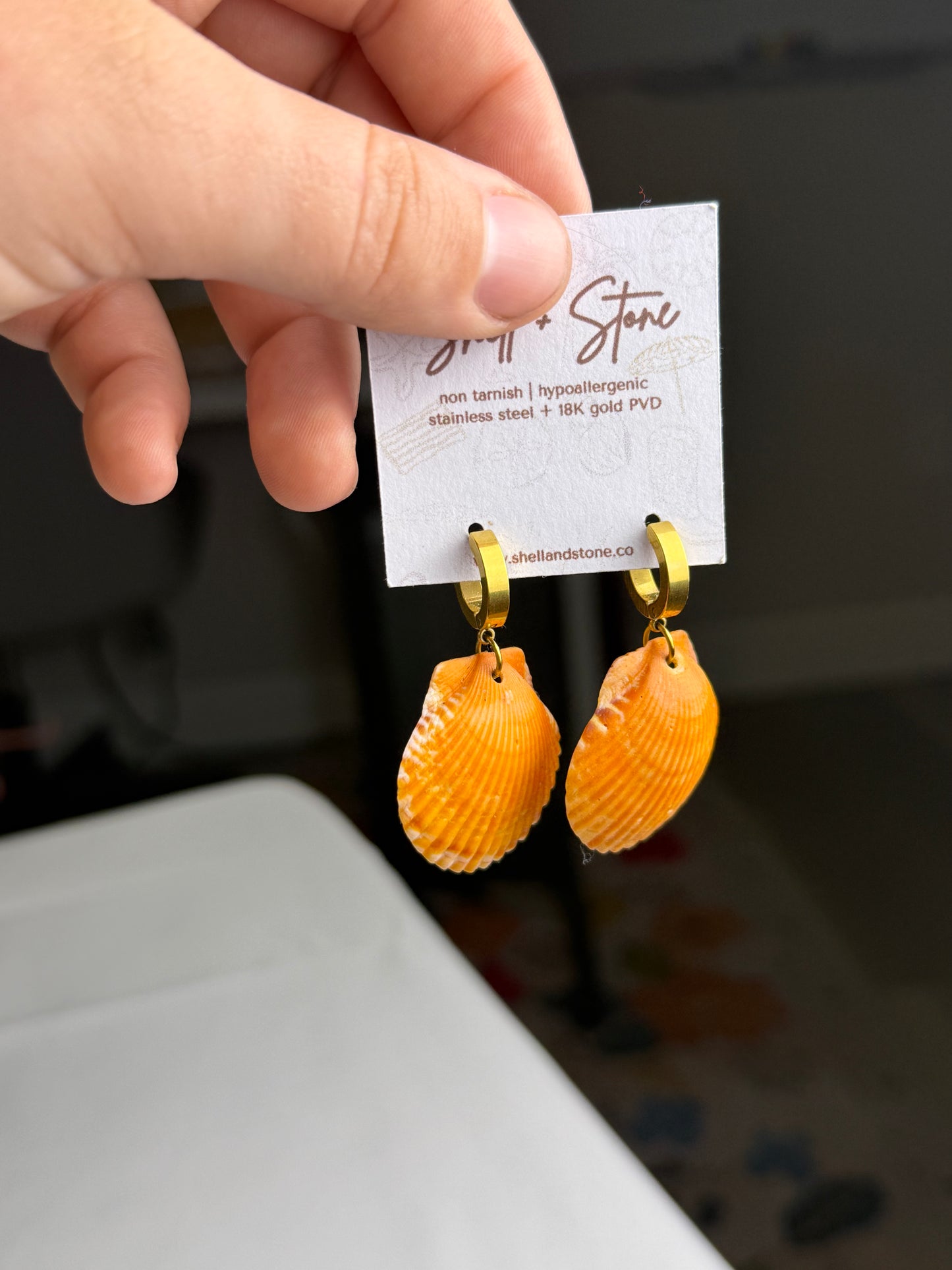 Orange Seashell Hoops